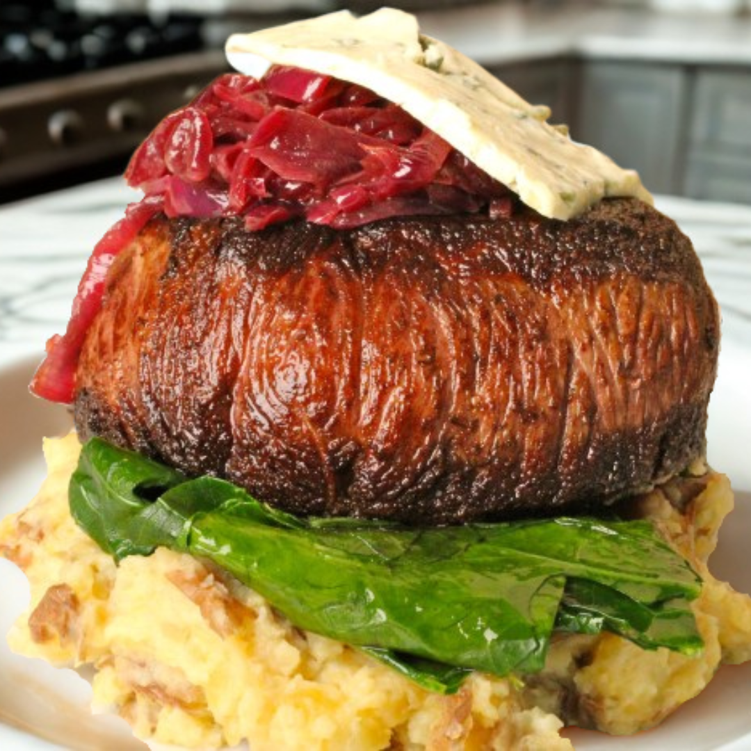 Carnivello AAA Baseball Sirloin Steak with Caramelized Onions & Yukon Gold Mashed Potatoes