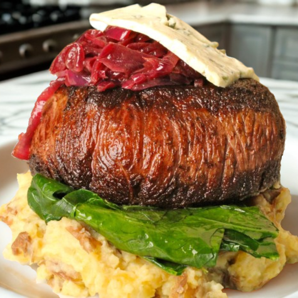 Carnivello AAA Baseball Sirloin Steak with Caramelized Onions & Yukon Gold Mashed Potatoes